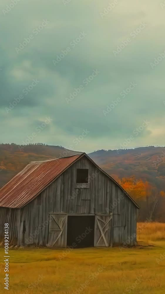 Vast American Field Landscape with Old Wooden Barn under Dramatic Sky new beautiful stock video footage animation AI Vast American Field Landscape with Old Wooden Barn under Dramatic Sky new beautiful stock video footage animation AI