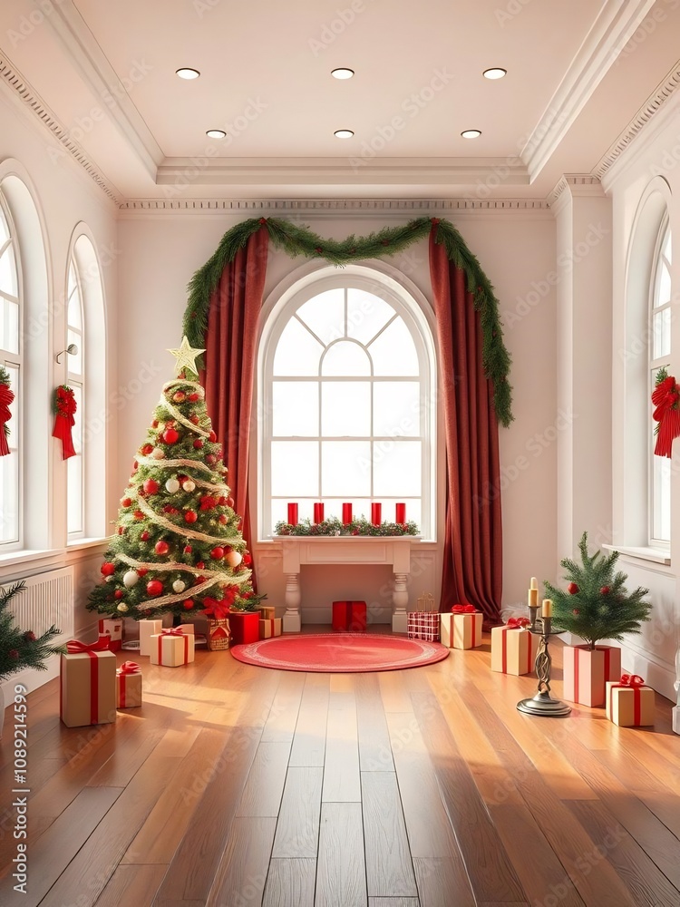 Christmas Decorated Living Room With Christmas Tree and Presents Christmas Decorated Living Room With Christmas Tree and Presents