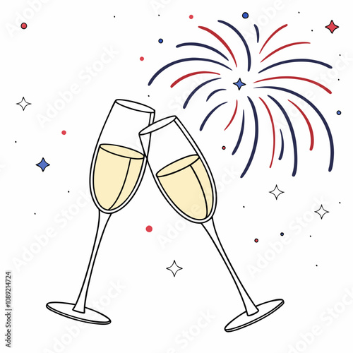 Celebratory toast with champagne glasses on New Year's Eve
