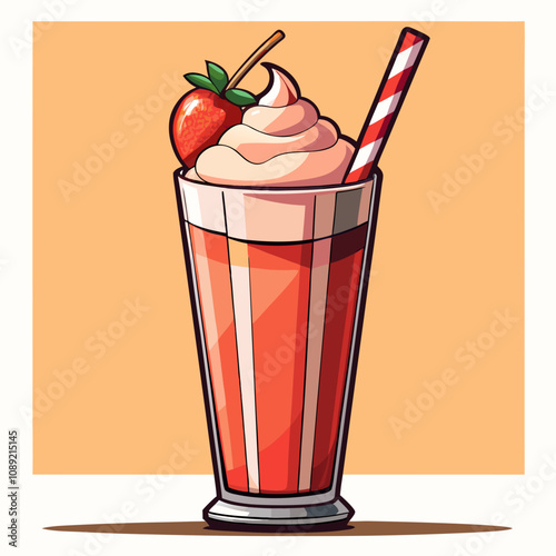 Strawberry milkshake with whipped cream and a cherry on top