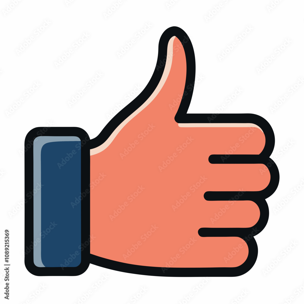 Thumbs up gesture icon with a thin black outline on white background Thumbs up gesture icon with a thin black outline on white background
