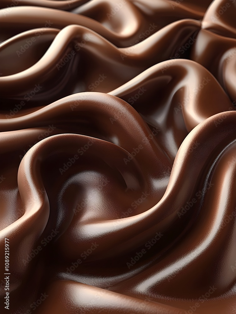 An abstract close-up of flowing, glossy chocolate fabric, showcasing rich, dark tones and smooth curves that create a sense of indulgence and luxury. An abstract close-up of flowing, glossy chocolate fabric, showcasing rich, dark tones and smooth curves that create a sense of indulgence and luxury.