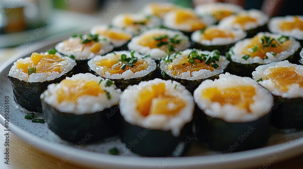 Close-up of salmon maki sushi rolls. Close-up of salmon maki sushi rolls.