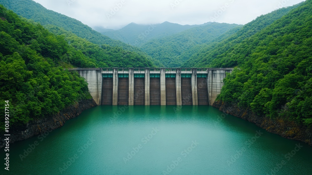 Obraz premium Hydroelectric power generation mountainous region landscape photography natural setting aerial view renewable energy concept