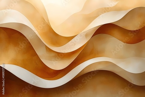 An abstract composition showcasing flowing waves of warm beige and cream tones, creating a serene and harmonious visual experience. photo