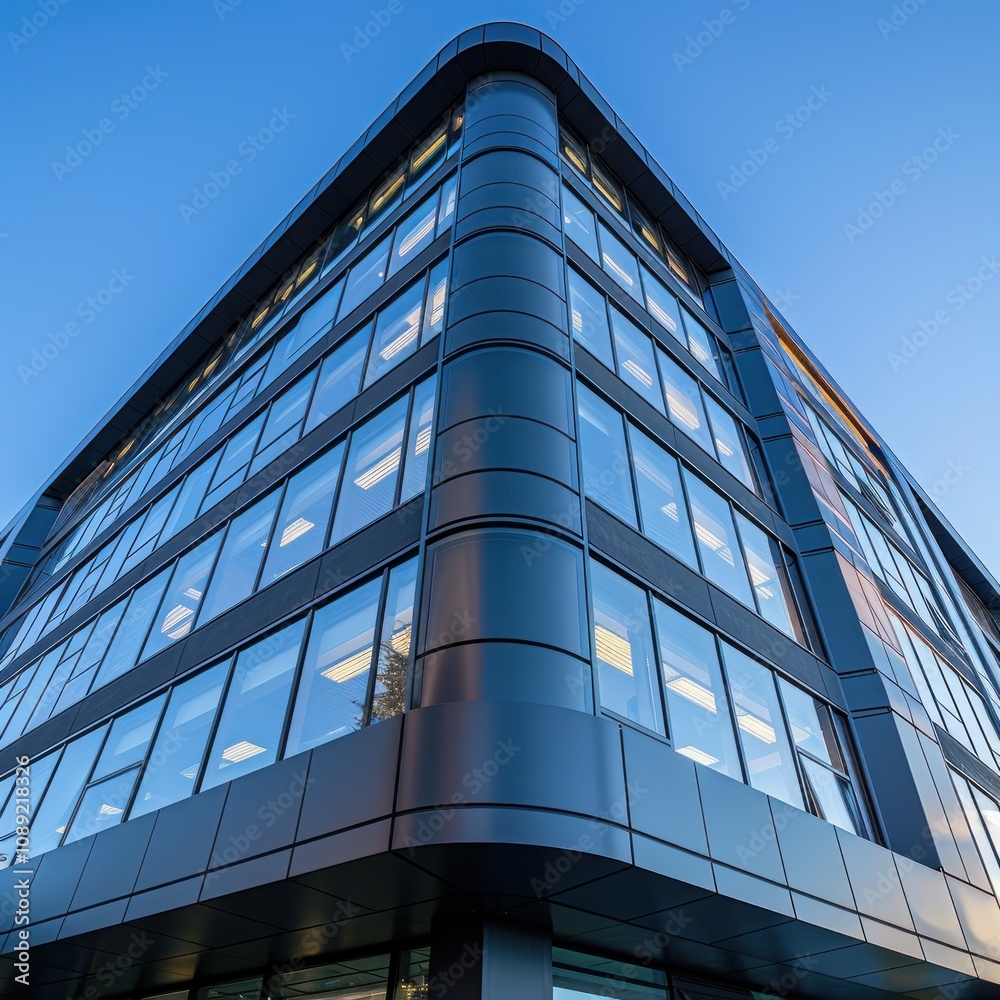 Modern Glass Facade Building with a Curved Corner Modern Glass Facade Building with a Curved Corner