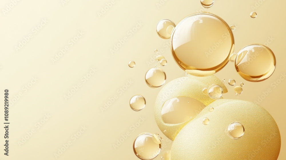 A soft golden background with floating bubbles, suggesting a soothing and luxurious atmosphere. A soft golden background with floating bubbles, suggesting a soothing and luxurious atmosphere.