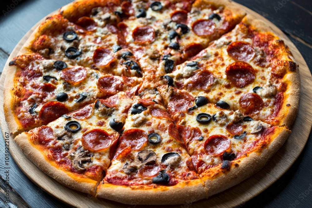 Delicious Pizza on Table Close Up Delicious Pizza on Table Close Up