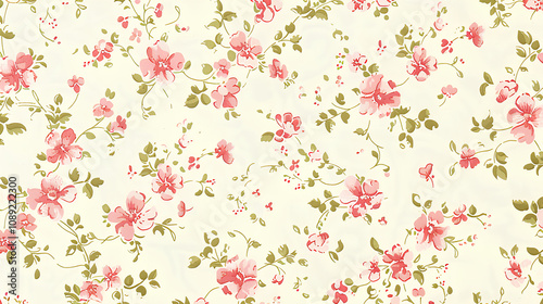Shabby chic small floral pattern, light pink and cream colors, vintage wallpaper.