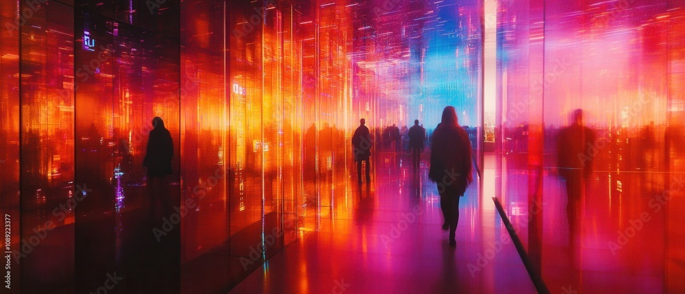 Fototapeta premium Urban skyline at dusk with vibrant reflections in the water and city lights creating a stunning visual display