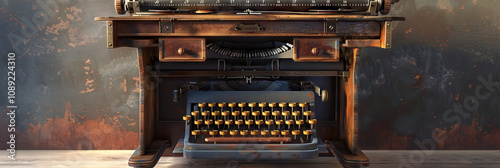 Antique Typewriter on a Rolltop Desk with an Open Typecase photo