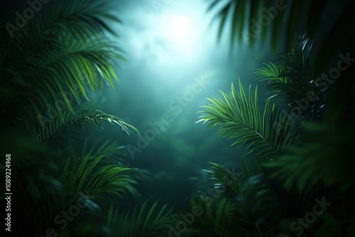 lush green foliage in a misty forest environment