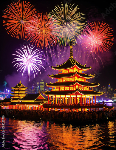 cultures celebrating the new year, such as the Lantern Festival, fireworks parties or traditional celebrations