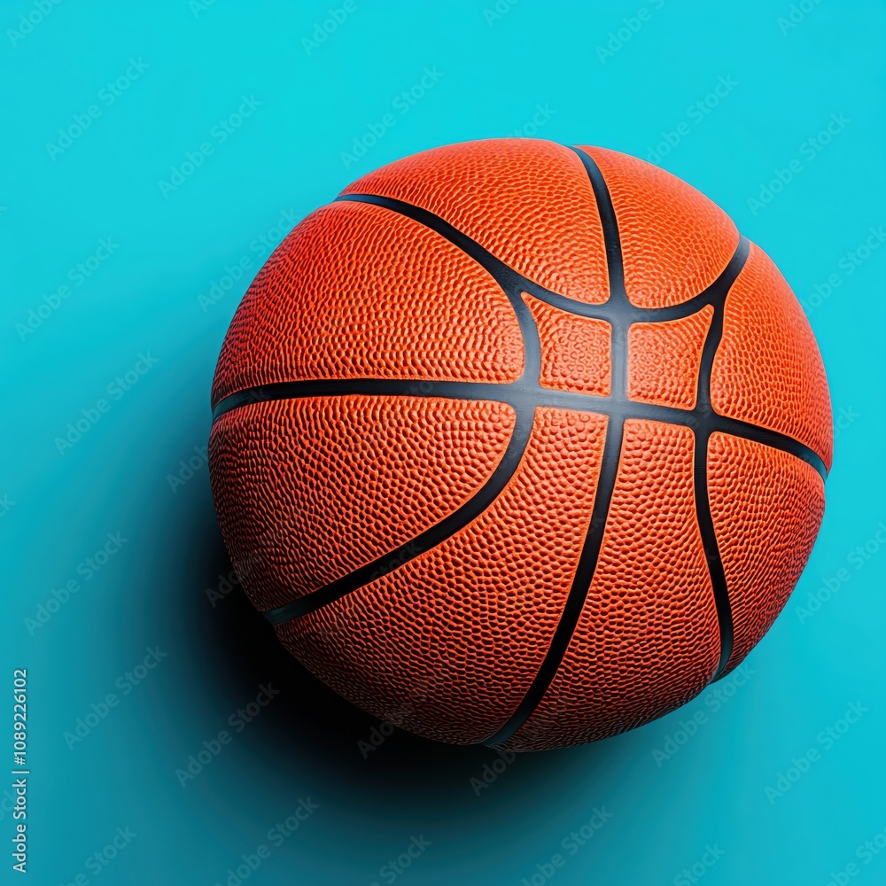 Fototapeta premium A vibrant basketball on a turquoise background, showcasing athleticism and play.