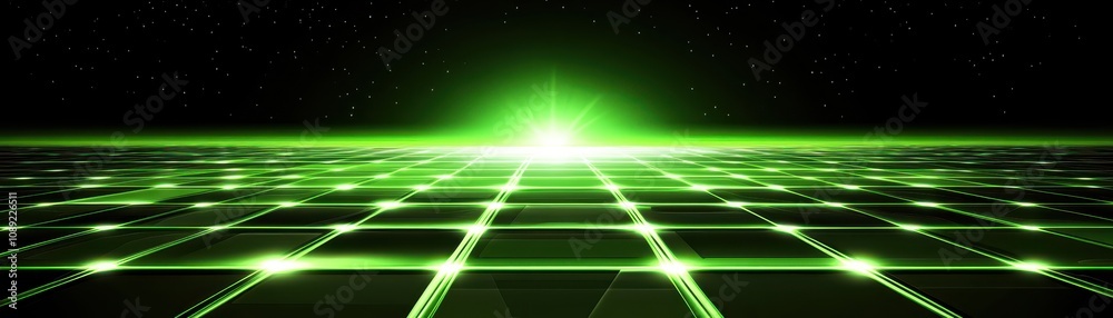 Glowing green grid on black background, abstract digital futuristic design 