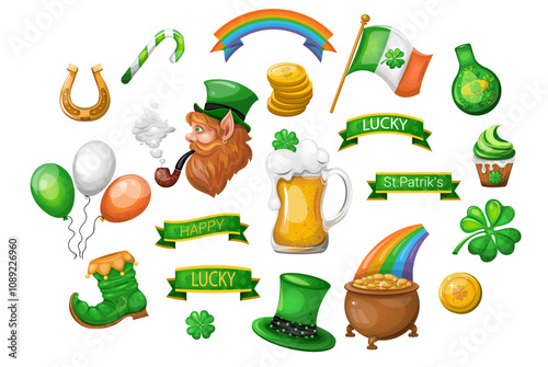 Set of icons symbols of Ireland St. Patrick's Day