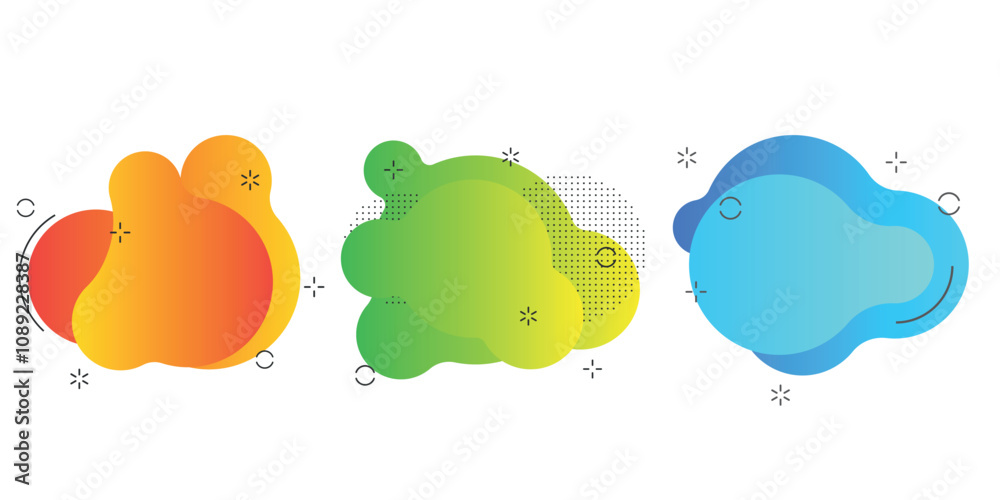 Set of abstract overlapping shapes in orange, green, and blue tones with minimalist design elements. Vector illustration. Set of abstract overlapping shapes in orange, green, and blue tones with minimalist design elements. Vector illustration.
