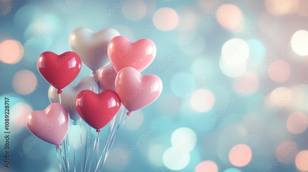 Heart-Shaped Balloons with Bokeh Background