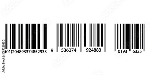 Set of three barcodes with numeric sequences. Retail and inventory management concept
