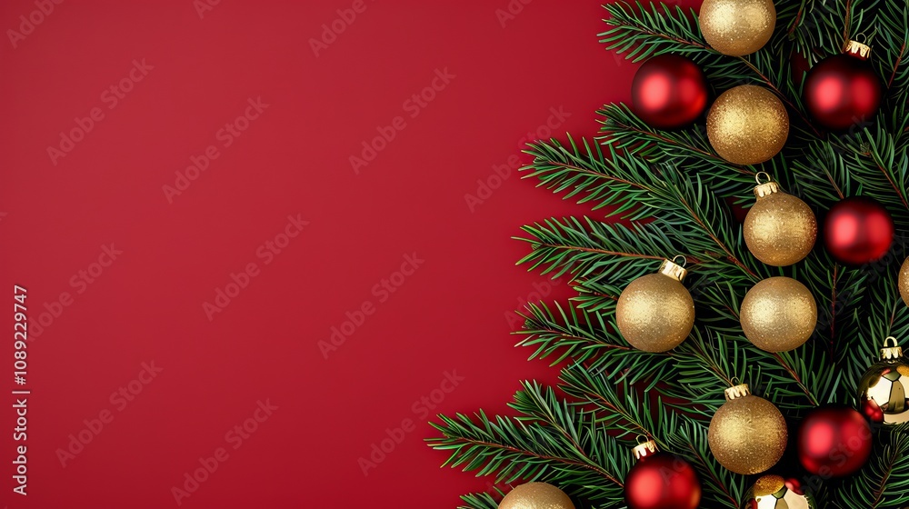 Fototapeta premium Christmas decorations with ornaments and pine branches.