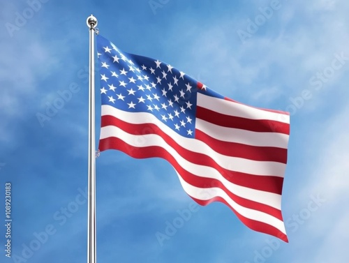 waving flag against a blue sky symbolizing patriotism and national pride