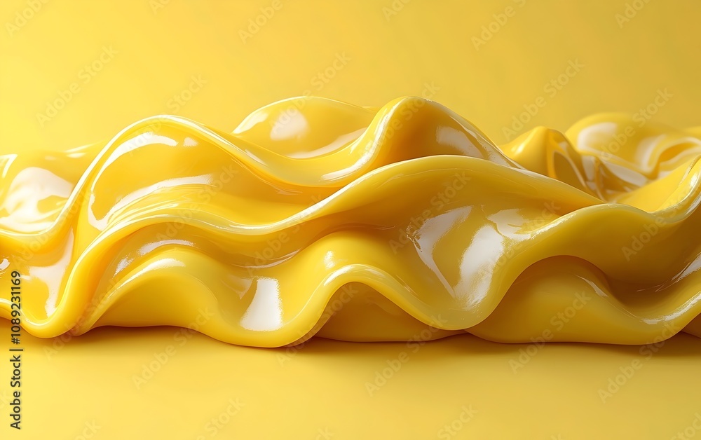 A vibrant, wavy surface of glossy yellow mustard against a bright yellow background, creating a playful and appetizing visual effect. A vibrant, wavy surface of glossy yellow mustard against a bright yellow background, creating a playful and appetizing visual effect.