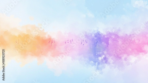 Soundwave spectrum illustration with colorful pastel hues, fluid design creating a soft and calming aesthetic