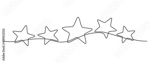 Hand drawn stars continuous one line icon. Star single line vector illustration in doodle style. Premium quality contour linear sign design concept