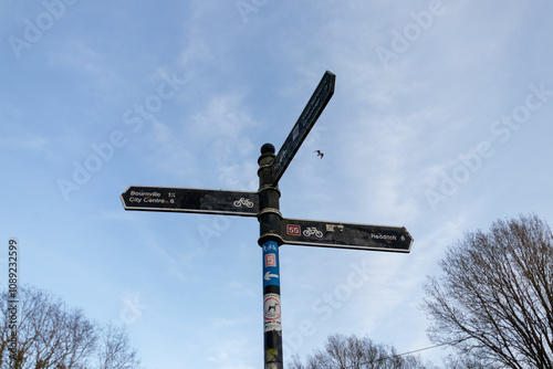 A signpost showing Birmingham Bournville to Redditch photo