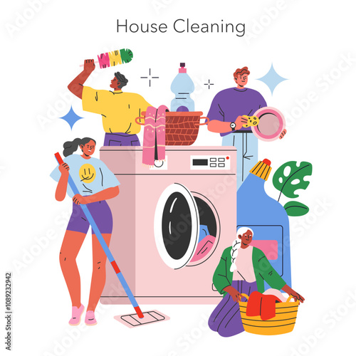 House Cleaning. Flat Vector Illustration