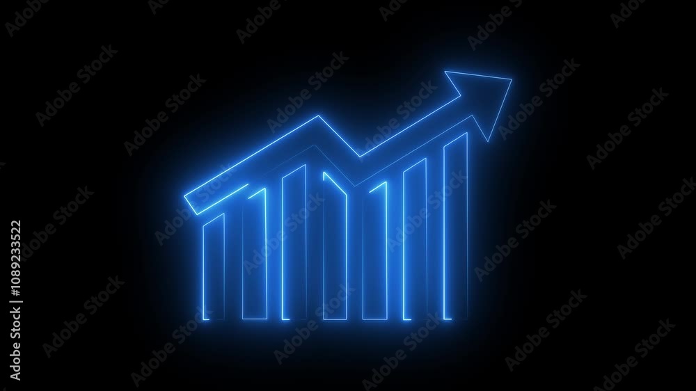 Neon Business Graph Chart Icon Animation black background. Abstract neon line business graph animation. growing business concept. new idea business graph chart icon.
