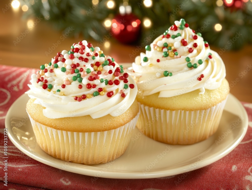 Holiday cupcakes with red and green frosting festive sprinkles Holiday cupcakes with red and green frosting festive sprinkles
