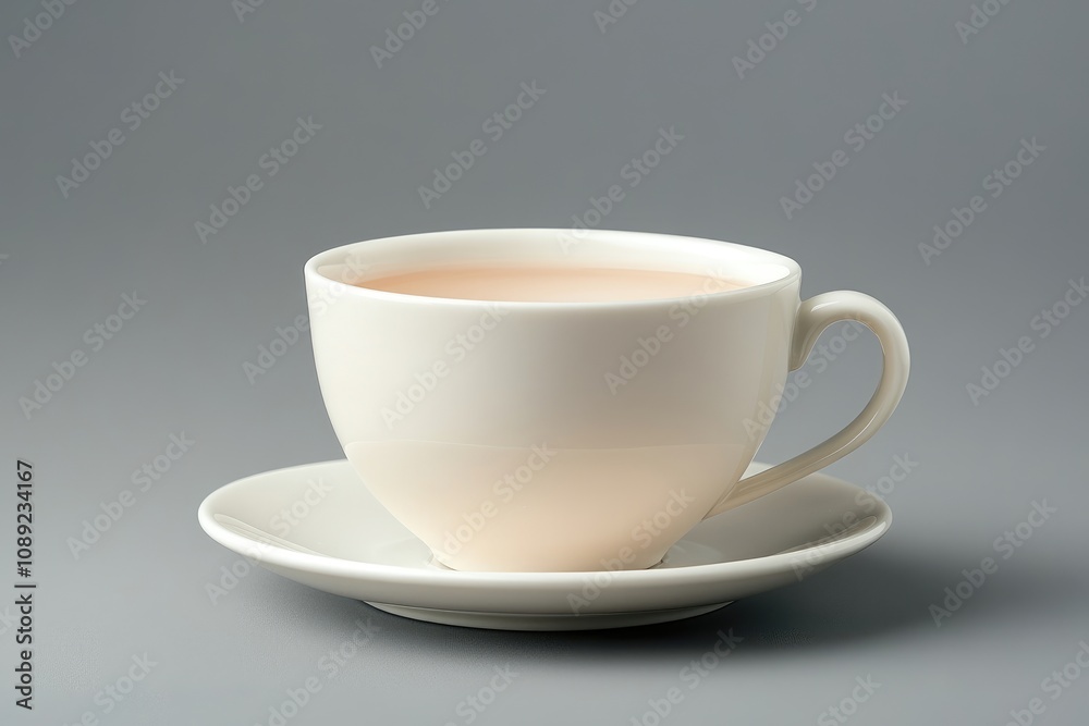 White Teacup Filled With Light Brown Liquid On Saucer White Teacup Filled With Light Brown Liquid On Saucer