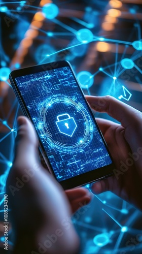 Cybersecurity and Data Protection Concepts, Featuring a Businessman Using a Smartphone for Internet Security, Safeguarding Business and Financial Transaction Data from Cyber Attacks, Ensuring User Pri