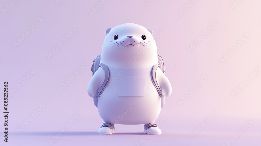 A cute, cartoonish seal character with a backpack, designed for playful appeal. A cute, cartoonish seal character with a backpack, designed for playful appeal.
