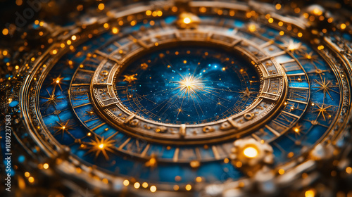 Wallpaper Mural Ornate Cosmic Clock with Golden Detailing and Starry Sky Center Torontodigital.ca