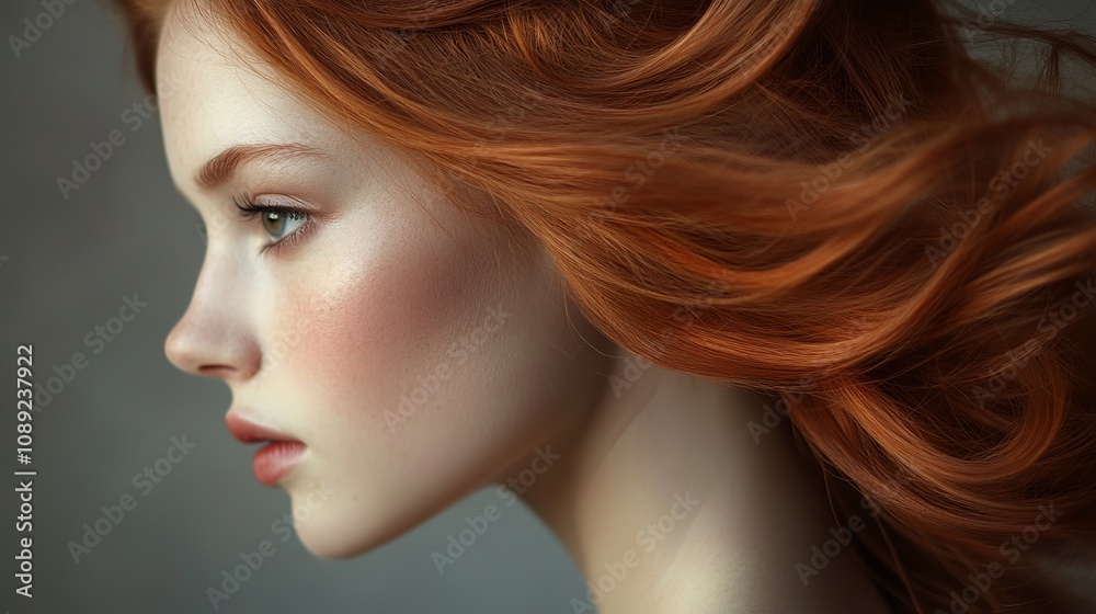 A stunning young woman is captured in a studio against a gray backdrop, her captivating beauty showcased in a close-up portrait. Her meticulously styled hair exudes elegance and grace A stunning young woman is captured in a studio against a gray backdrop, her captivating beauty showcased in a close-up portrait. Her meticulously styled hair exudes elegance and grace