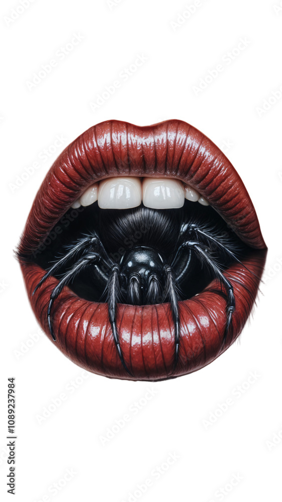 Black widow spider in the mouth of the owner Black widow spider in the mouth of the owner
