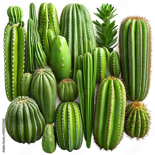 Collection of various cacti and succulents isolated on white background. photo