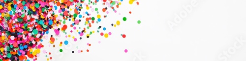 Colorful confetti bursting from corner on white