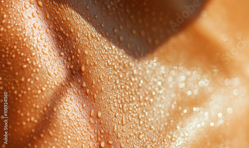 A close up of female clavicle (collarbone), suntanned skin. Protection of skin from the damaging effects of the sun. SPF. photo