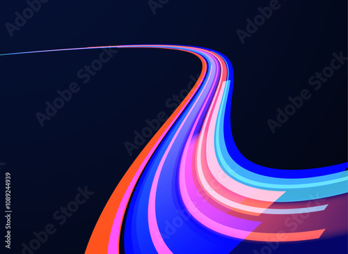 Abstract background rotational border lines. Neon stripes in the form of turns and swirl. Speed of light concept background. 