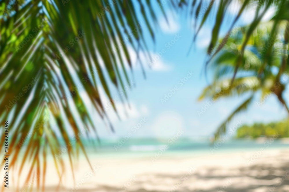 Blurred tropical beach with golden sand and blue ocean waves