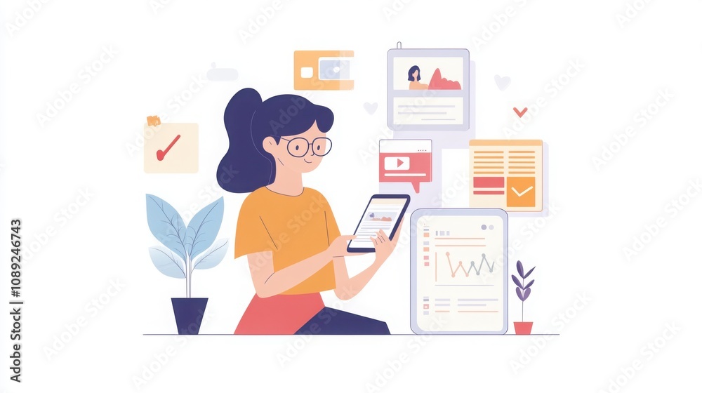 blogger checking social media stats on a smartphone, analytical interface, professional influencer blogger checking social media stats on a smartphone, analytical interface, professional influencer