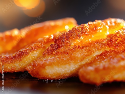 crispy golden fried snacks on a dark background photo