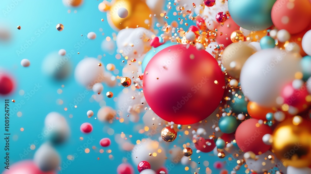 Colorful abstract spheres float against a vibrant background, creating a mesmerizing visual effect. Colorful abstract spheres float against a vibrant background, creating a mesmerizing visual effect.