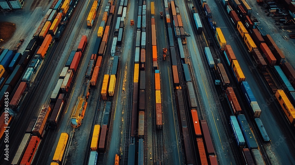Aerial view of expansive rail yard in industrial zone transport scene urban environment detailed perspective Aerial view of expansive rail yard in industrial zone transport scene urban environment detailed perspective