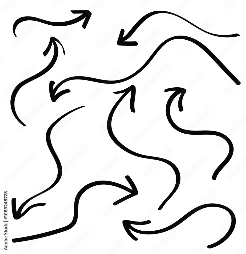 Hand drawn arrow mark icons. Doddle arrow set. Collection of hand drawn arrows. simple arrows isolated on white background. Scribble lines arrow collections. Vector illustration Hand drawn arrow mark icons. Doddle arrow set. Collection of hand drawn arrows. simple arrows isolated on white background. Scribble lines arrow collections. Vector illustration