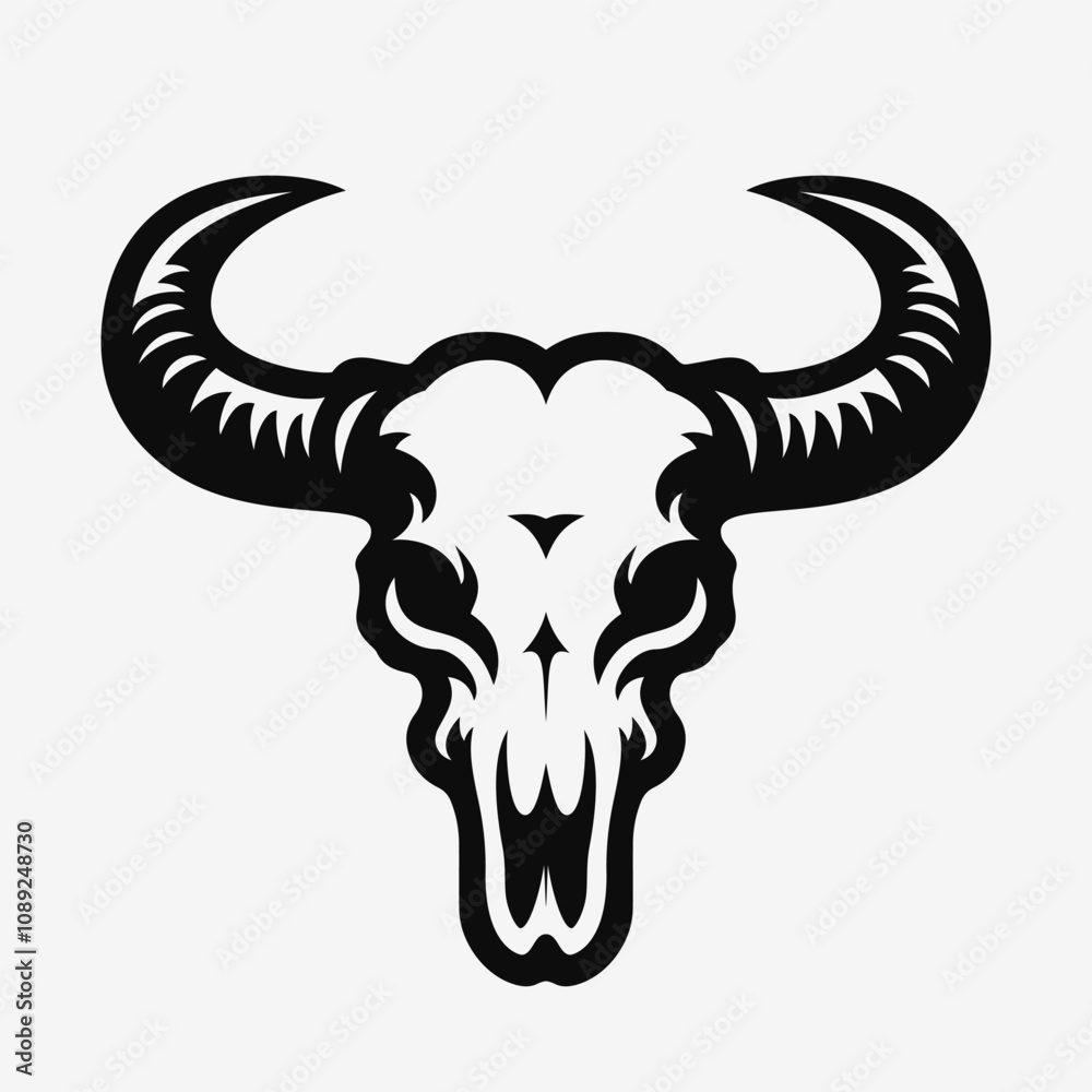 Cow skull logo. Black and white silhouette. Vector illustration Cow skull logo. Black and white silhouette. Vector illustration