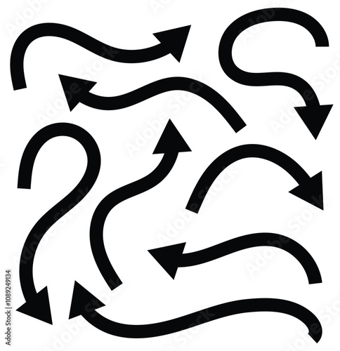 Set of hand drawn vector arrows doodle on white background. Doddle arrow set. Hand drawn black arrows. Set of simple lines hand drawn black arrows.